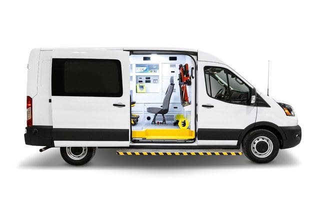 Types of mobile medical units: Mobile Response Unit side entrance with sliding door.