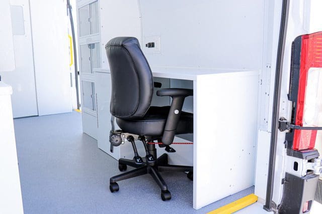 office desk space in overdose prevention van