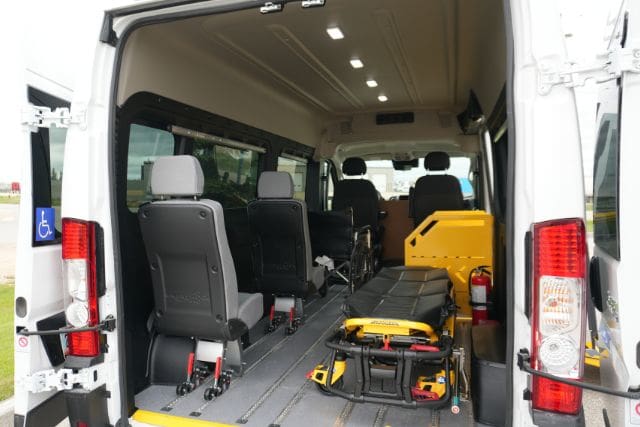 Rear interior view of an ambulette